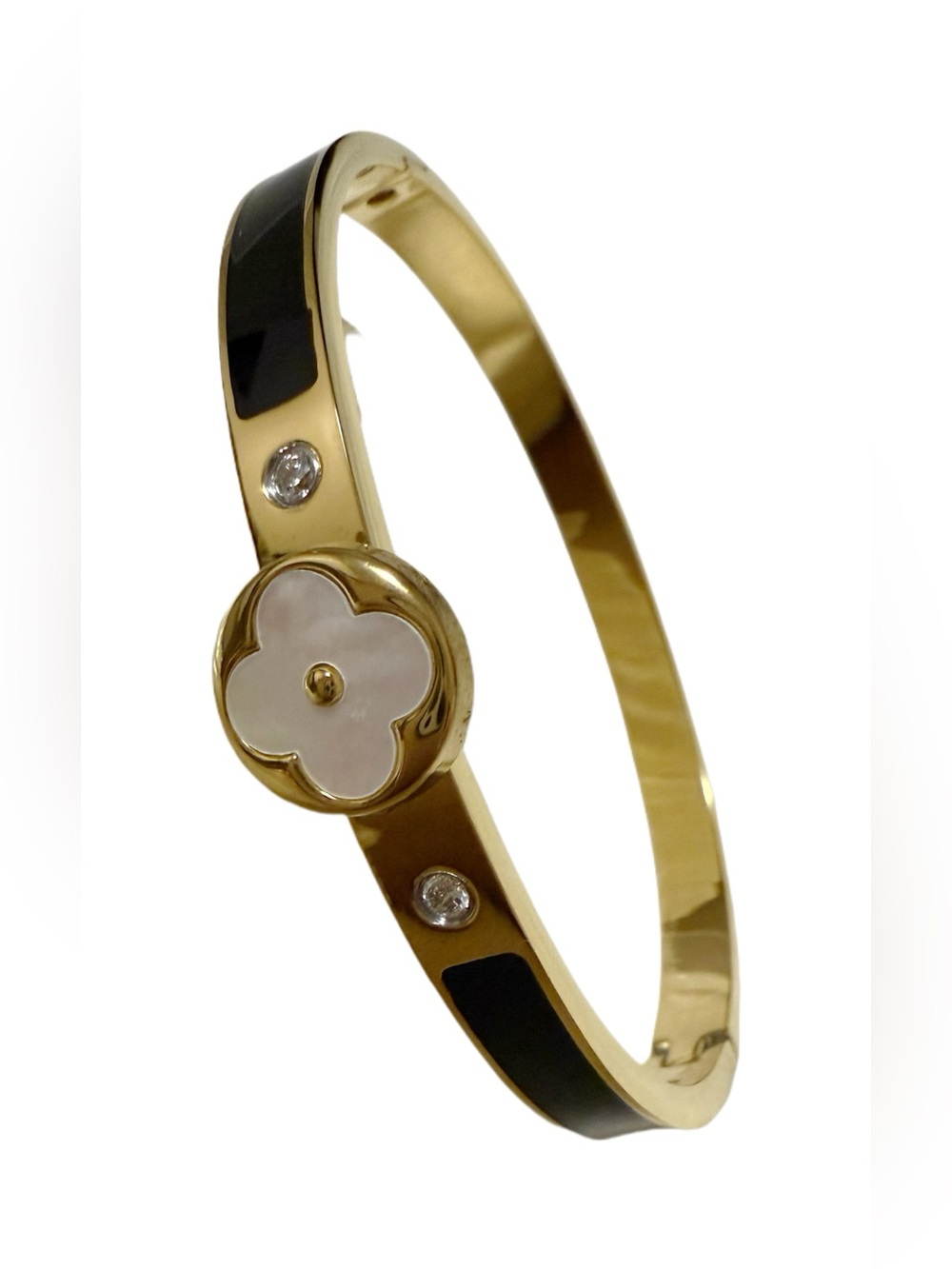 Luxury Gold-tone Black Enamel Bracelet/Bangle in Stainless Steel